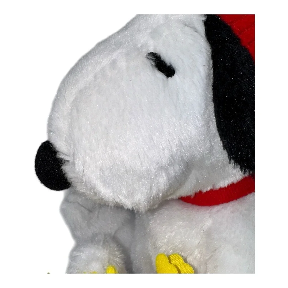 Hallmark Peanuts Plush Snoopy in Red/Green Winter Hat Holding Woodstock - Picture 5 of 13